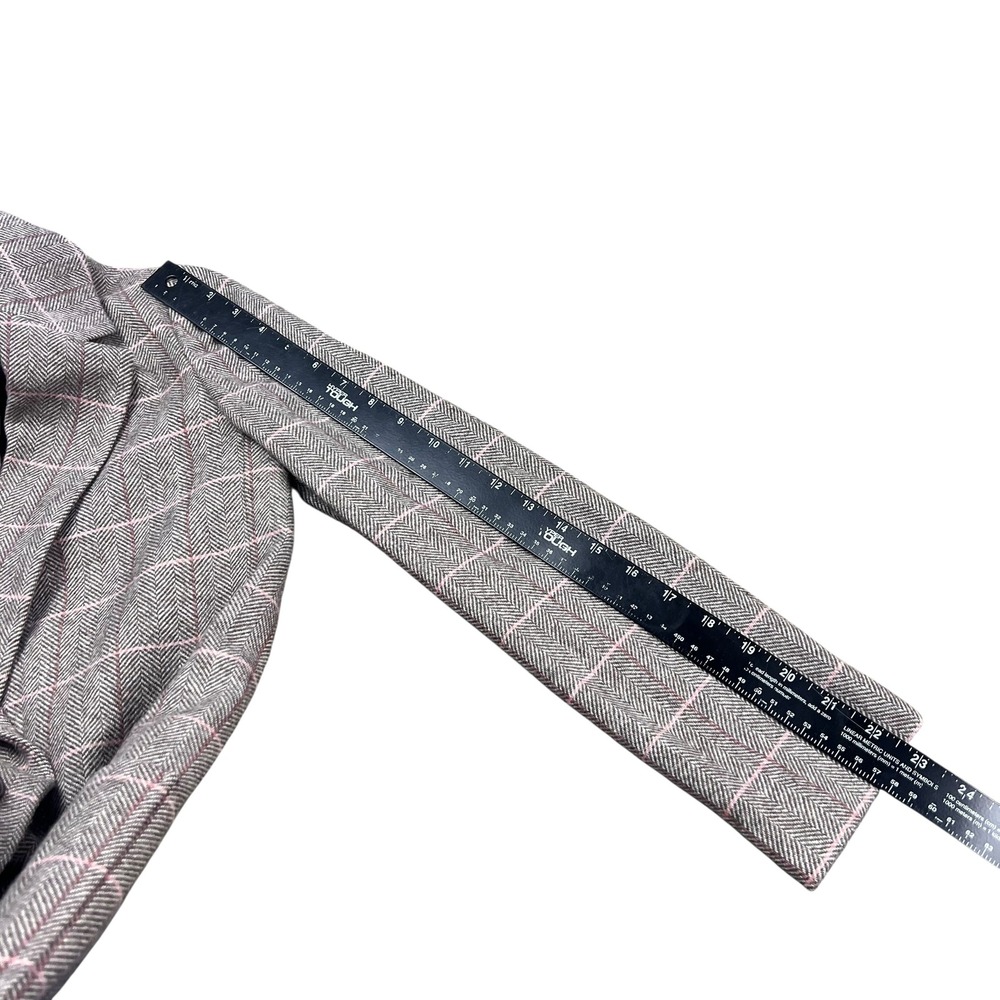 Madewell Wool Blend Herringbone Windowpane Check Blazer Pink Grey XXS - Picture 9 of 9
